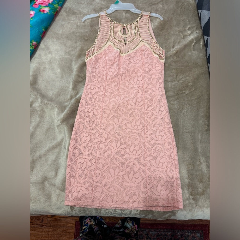Evening mini /cocktail dress with beaded neckline